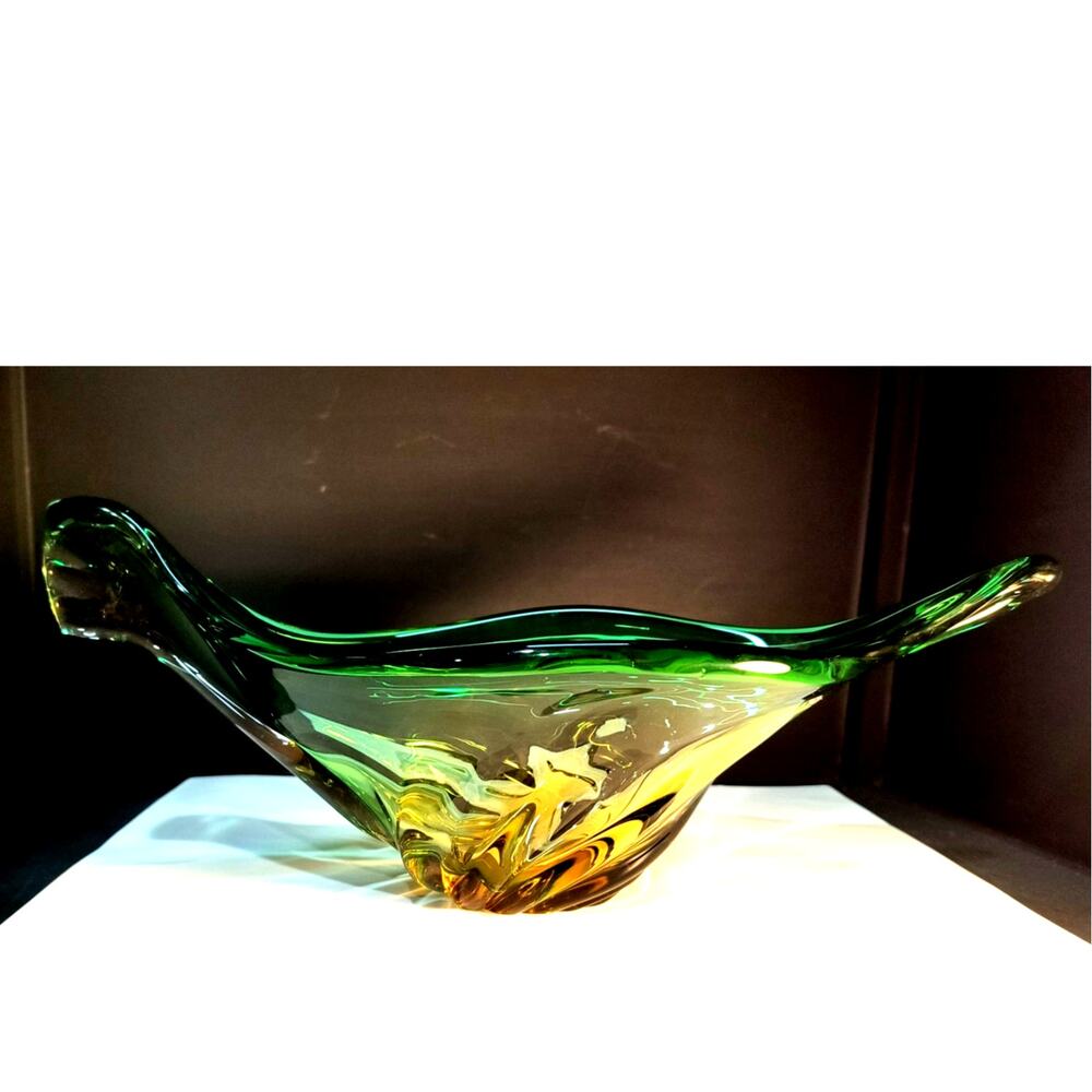 146.  Murano Style Green and Amber Blown Glass dish
